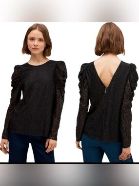 Kate Spade New York Flora Leopard Black
Lace Puff Sleeve Blouse 6
